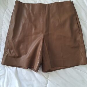 Vince Tan High-Waist Faux Leather Shorts